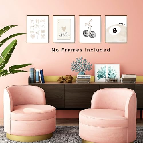 okaxscm Beige Coquette Trendy Preppy Wall Art Prints Set of 4, Coquette Room - Image 5