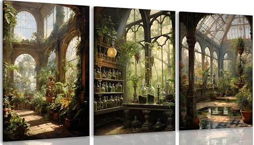 3pcs Framed William Morris Green Plants Canvas Wall Art Medieval Castle Posters by Unknown
