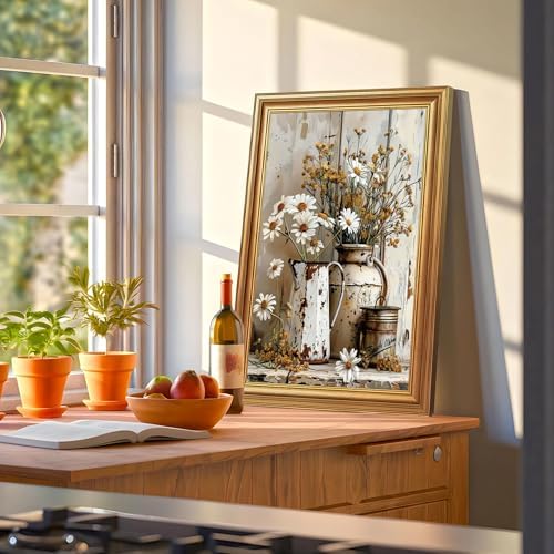 EJPFOGV Rustic Farmhouse Daisy Floral Framed Canvas Wall Art 16x24 inches - Image 5