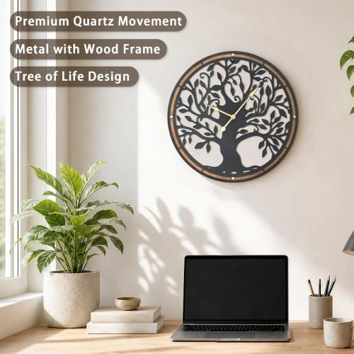 Micasso Large Wall Clocks Decorative: 15 Inch Tree of Life Battery Operated - Image 2