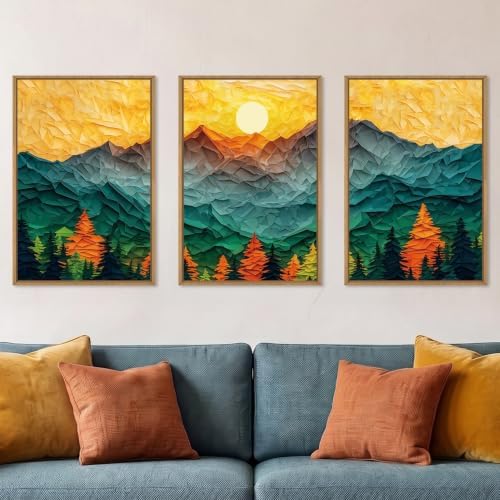 Abstract Boho Mountain Framed Canvas Wall Art Set-16"x24"x3 by Celestdeco