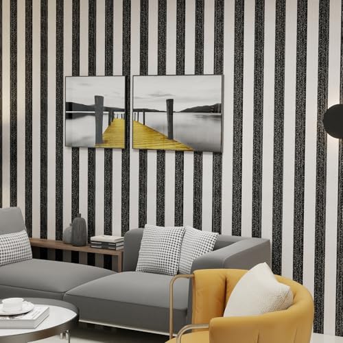 Black Stripe Peel and Stick Wallpaper A Set of 15.7" x 1181" Black and White - Image 6