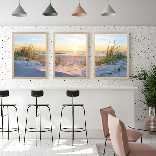 IAFWZX Wood Framed Coastal Sunset Scenery Wall Art Set of 3, 16x24 in - Image 4