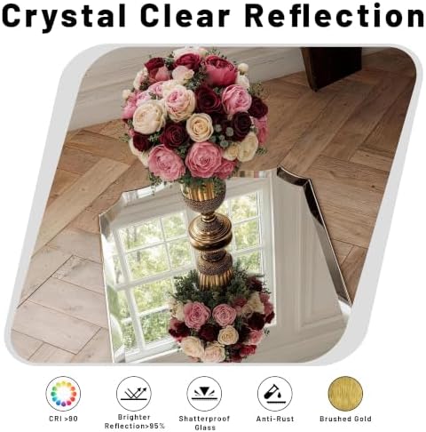 POZINO 30"x22" Premium Brushed Gold Scalloped Beveled Mirror - Image 3