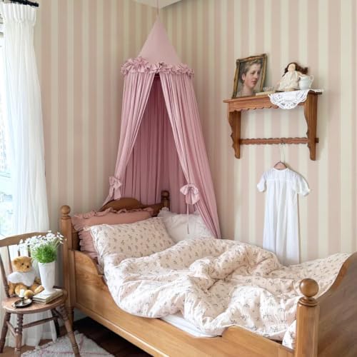 Pink and White Cream Striped Wallpaper Peel and Stick Girls Nursery - Image 3