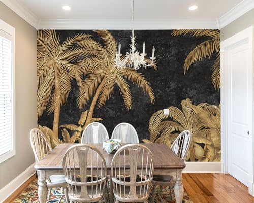 -Gold Palms Botanical Backdrop Large Fabric Wallpaper Retro Tropical Plant - Image 3