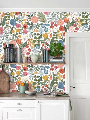 Colorful Boho Floral Peel and Stick Wallpaper Flower and Leaf Contact Paper - Image 3