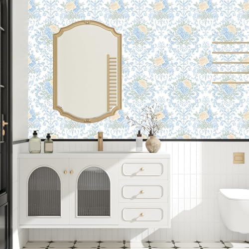 BOKEBEVE Boho Floral Contact Paper Modern Blue White 17.5 x 118In - Image 3