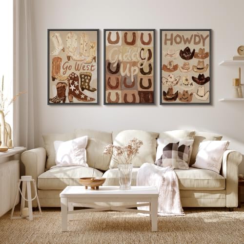 MUDECOR Framed Canvas Print Wall Art Set Western Boots Hats - Image 2