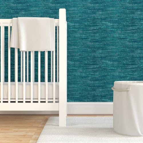 Spoonflower Faux Grasscloth Teal Peel and Stick Removable Wallpaper - Image 6