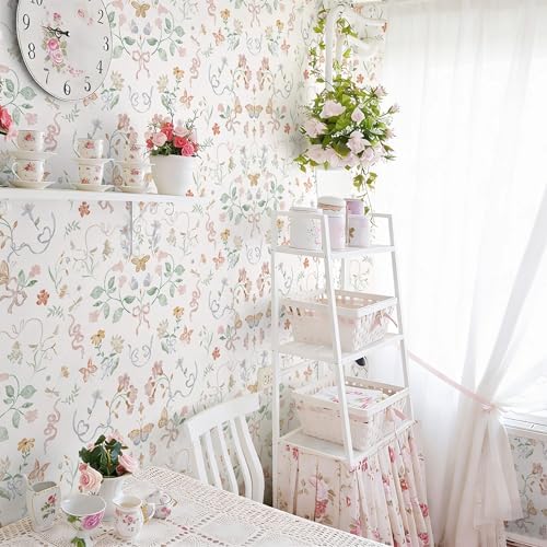 Peel and Stick Wallpaper for Nursery White Cute Bow Leaf Waterproof - Image 2