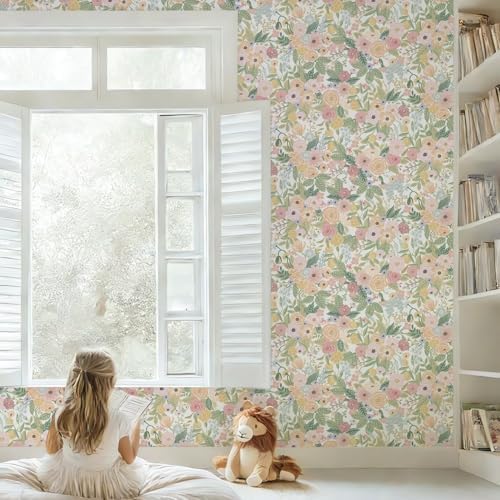 Ismoon Peel and Stick Wallpaper Boho Pink Floral Contact Paper 16.1" x 197" - Image 5