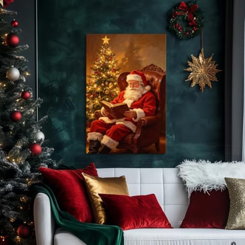 AVANT GARDE CANVAS Christmas Canvas Wall Art, Santa Reading in Leather Armchair - Image 2