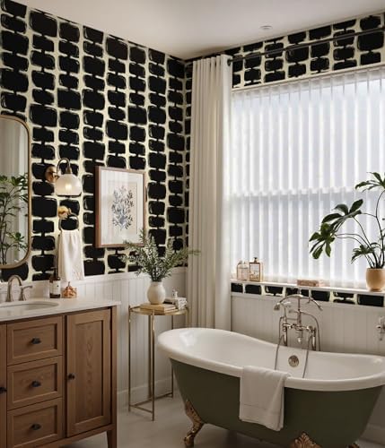 Safiyya Peel and Stick Wallpaper Black and Cream White Contact Paper Mid - Image 4