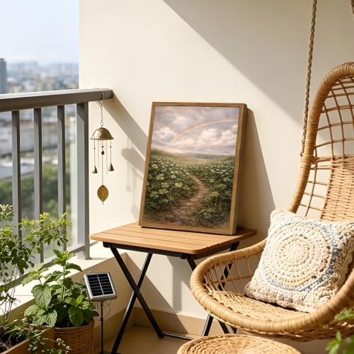 Framed Vintage Landscape Canvas Wall Art, Rustic Wildflower Field Rainbow - Image 3