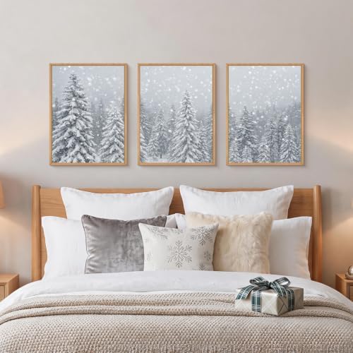 Snowy Christmas Tree Natural Woodland Framed Canvas Wall Art Set- 12"x16"x3 - Image 4