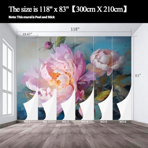 Large Pink Peony self-Adhesive Oil Painting, Impressionist Style Floral Murals - Image 3