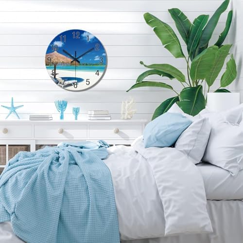 XFM Beach Wall Clock Battery Operated 16 Inch Blue Coastal - Image 2