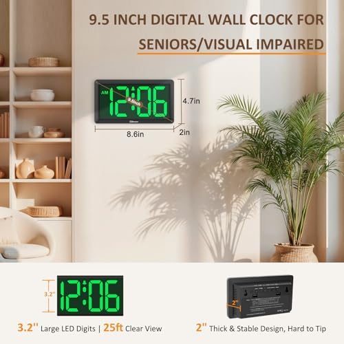 Soobest 9.5 Inch Digital Wall Clock Battery Operated, LED Large Display - Image 3