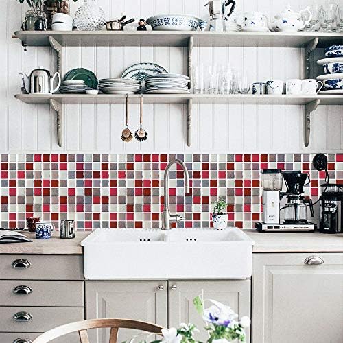 Yoillione 3D Mosaic Tile Sticker Removable Wallpaper Tile Red, 3D Self Adhesive - Image 4