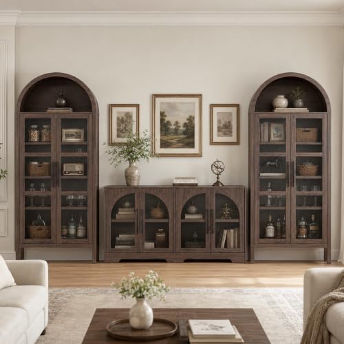 72" Tall Arched Cabinet with Glass Doors - Image 6