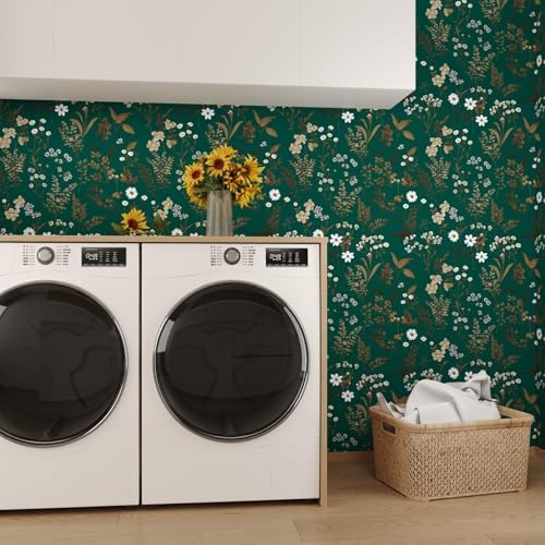 Laatse Vintage Dark Green Gold Floral Peel and Stick Wallpaper 17.5"x118" - Image 5