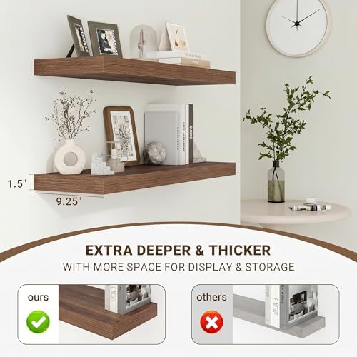 Acovy 32 Inch Floating Shelves, 3D Textured Wood Grain, Wooden Shelves - Image 5