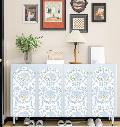 ILHIIOR Blue Floral Peel and Stick Wallpaper Boho 17.5 x118 Inches - Image 3