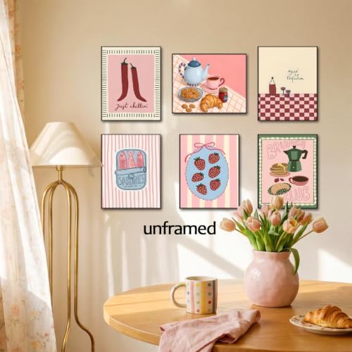 Mynotix Coquette Food Kitchen Wall Art Set of 6 Brunch Club Canvas Poster - Image 5