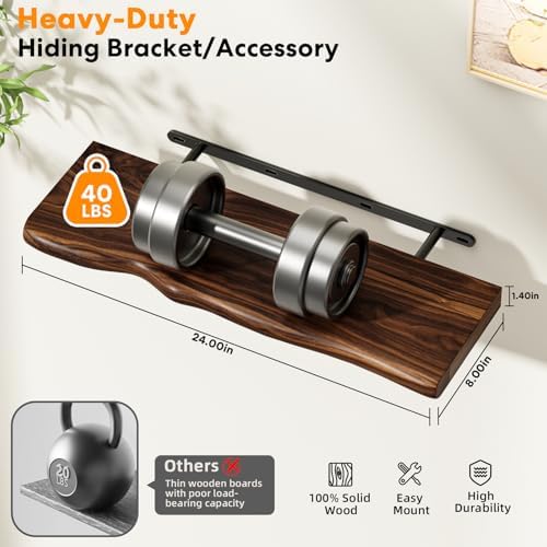 Organic Wavy Edge Floating Shelves, Hidden Brackets, 2 Pack 24 in - Image 3