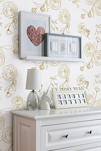 Safiyya 196"x17.3" Peel and Stick Wallpaper Gold and White Contact Paper Floral - Image 5