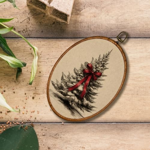 KSDUT Vintage Red Bow Christmas Tree Oval Wall Art 8.6"x11.4" - Image 4
