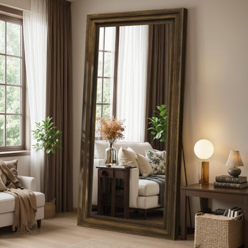 Wood Full Length Mirror 76"x34", Large Solid Wood Frame Floor Mirror by WISSMIELSHOME