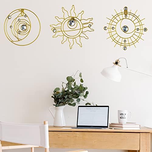 Metal Golden Wall Decor Abstract Sun Moon Star Wall Art, Planet Wall Decor - Image 3