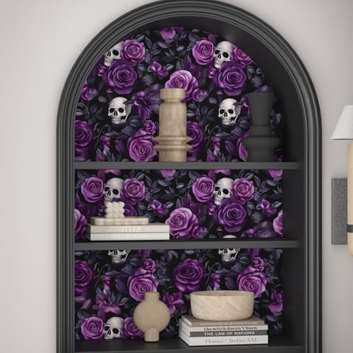 Laatse Gothic Dark Purple Skull Floral Wallpaper Peel and Stick 17.5"x787" - Image 6