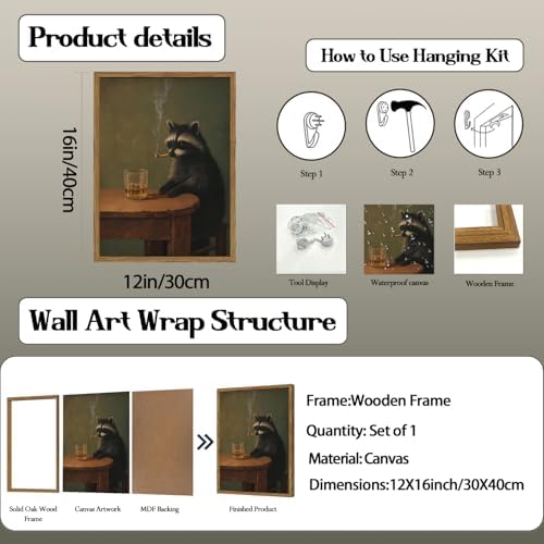 Whimsical Raccoon Wall Art Funny Raccoon Wall Decor Picture Dark Academia - Image 4