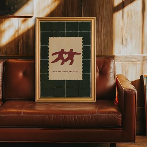 XJYISUO Vintage Gold Framed Wall Art Couples Stamp Canvas Art Retro Love Quote - Image 2