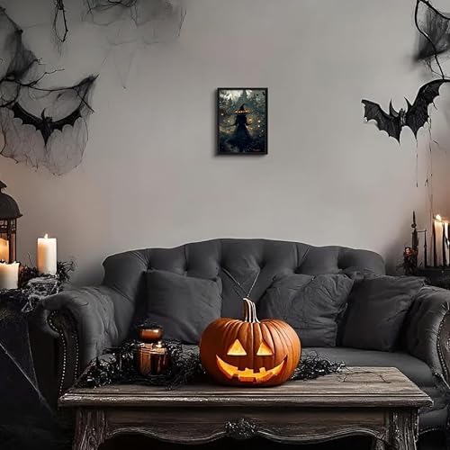 Dark Gothic Halloween Witch Canvas Wall Art, Witch Holding Lantern in Misty - Image 7