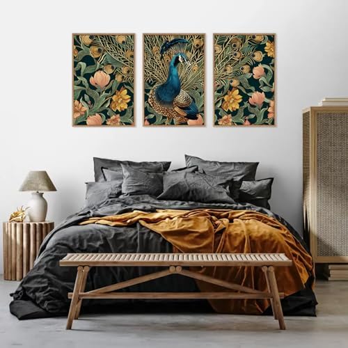 HLNIUC Elegant Peacock Wall Art Canvas, Boho Flower Wall Art, Animal Feather - Image 5