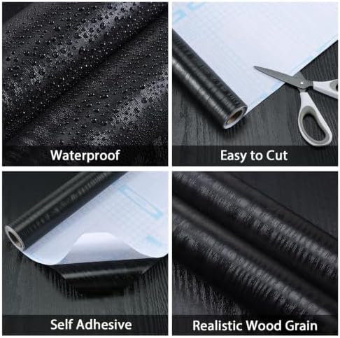 Black Wood Grain Peel and Stick Wallpaper Waterproof Thick Vinyl Contact Paper - Image 4