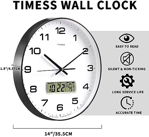 TIMESS 14-Inch Non-Ticking Analog Wall Clock - Image 5