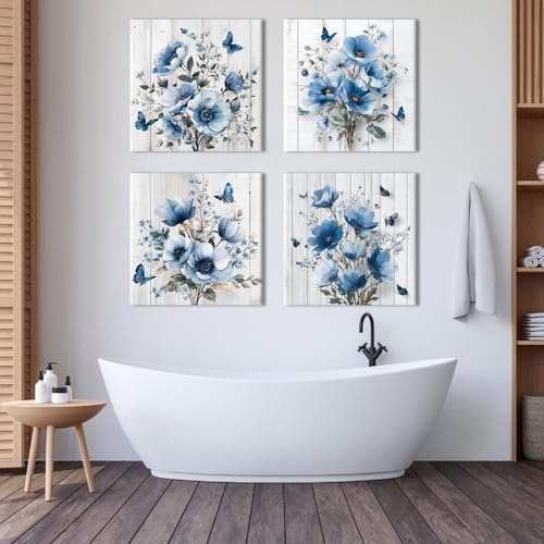 Vintage Flower Wall Art for Bathroom Rustic Floral Paintings Pictures Butterfly - Image 4
