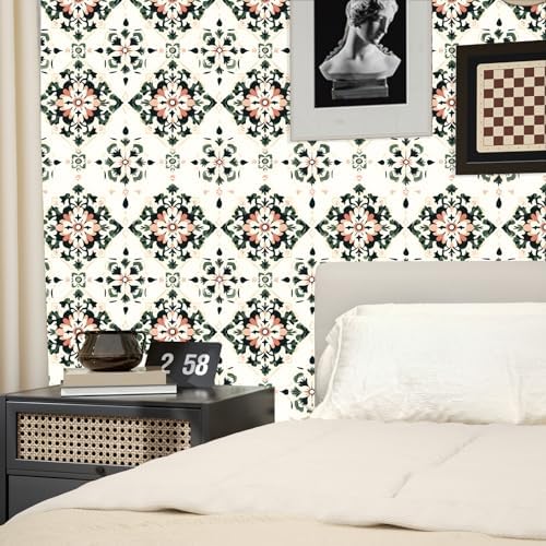 BOKEBEVE Boho Floral Peel and Stick Wallpaper Beige Green 17.5 x 393.5In - Image 4