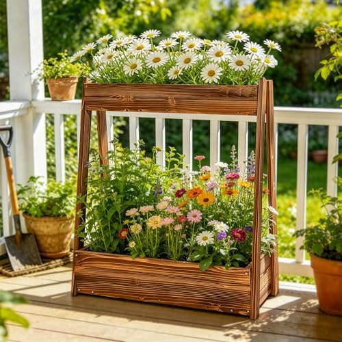 36" 2-Tier Freestanding Elevated Wooden Raised Garden Bed - Image 4