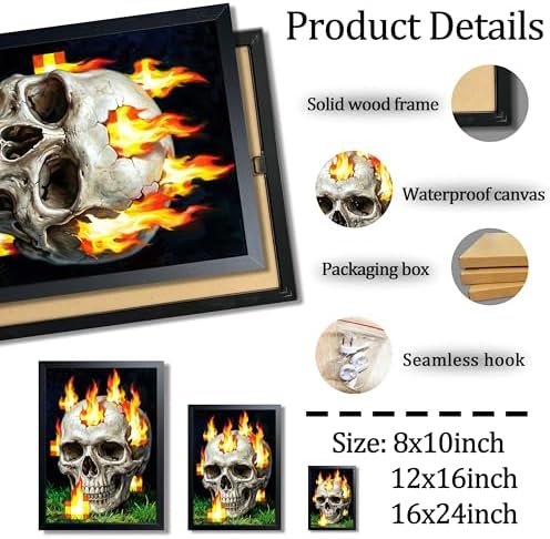 Burning Skull Wall Art, Gamer Style Wall Decor, - Image 3