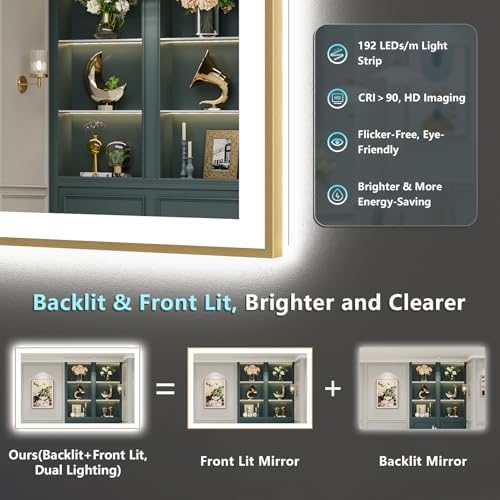 50x30 Gold LED Bathroom Mirror - Image 3