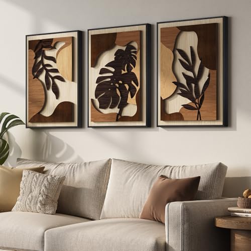 Framed Wood 3D Boho Tropical Botanical Wall Decor Art Bedroom, 16x24 Inch - Image 3