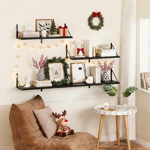 Heimlove Floating Shelves for Wall, 24 Inch Long Wood Floating Shelves Set of 3 - Image 2