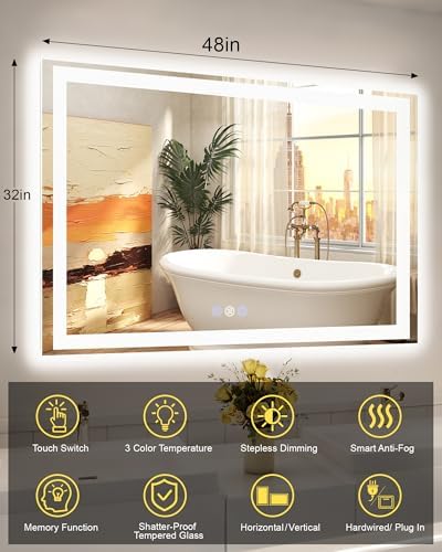 48x32 LED Bathroom Mirror, Separate Front and Back Lights - Image 6
