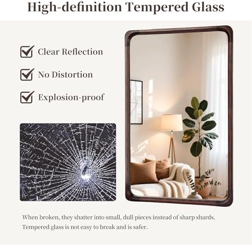 Tanmicoshomy 30 x 48 Inch Wood Rustic Large Bathroom Vanity Mirror - Image 4